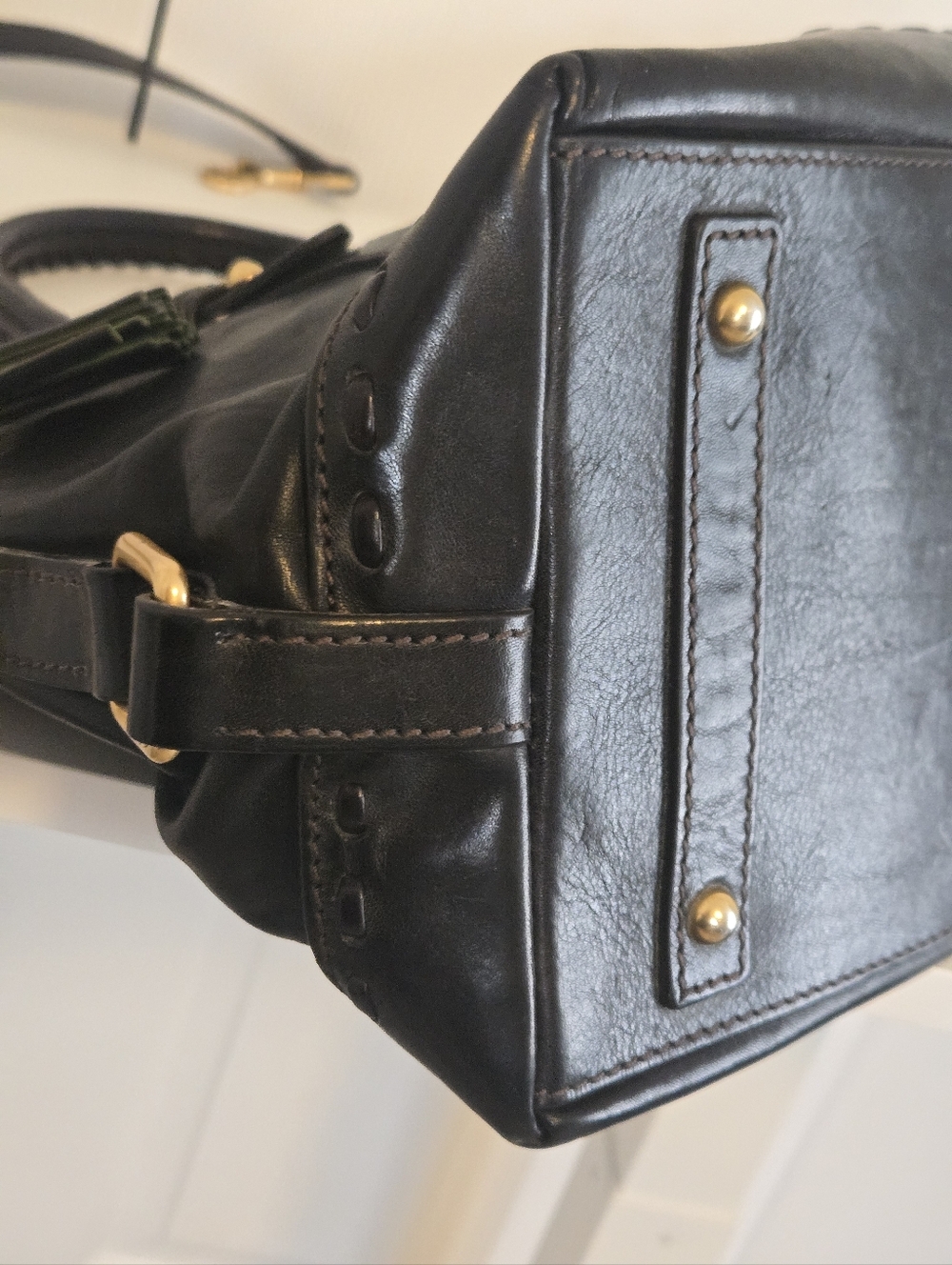 Dooney & Bourke Black Leather Shoulder Satchel with Gold Hardware - Picture 9 of 16